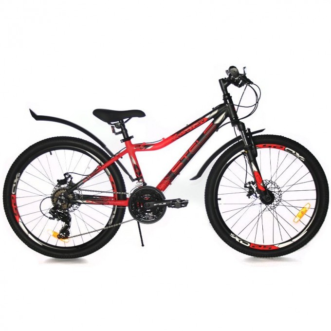 Велосипед STELS Navigator 24" 450 MD V030 черный неоновый/красный (LU093466), рама 13", 2023 JU000414992022JU0000956